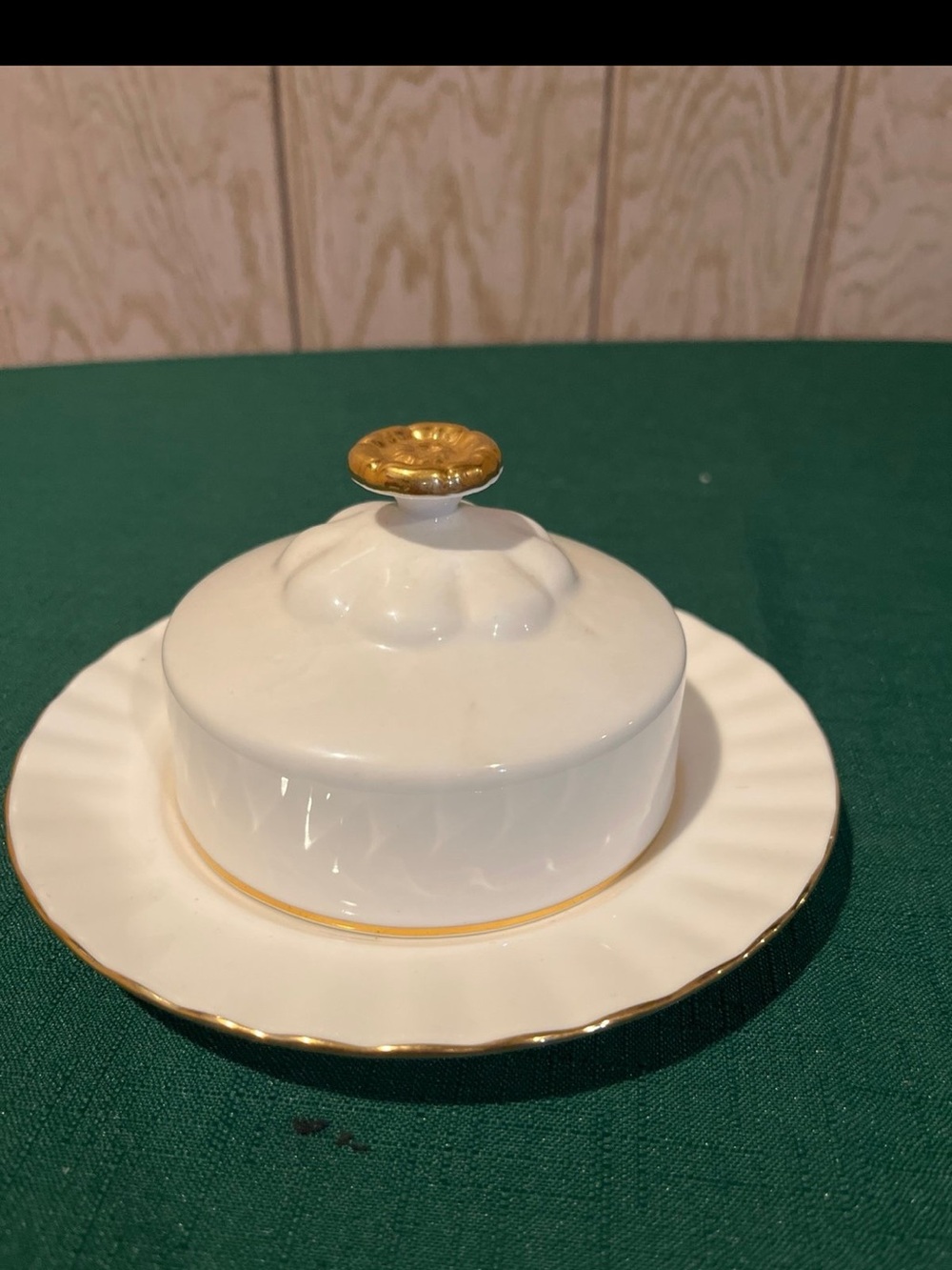 Royal Albert White Porcelain Butter Dish with Gold Accents